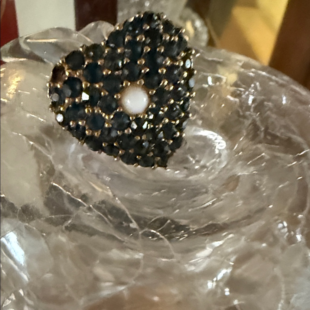 Ciner Blue Heart Brooch With Pearl Accent